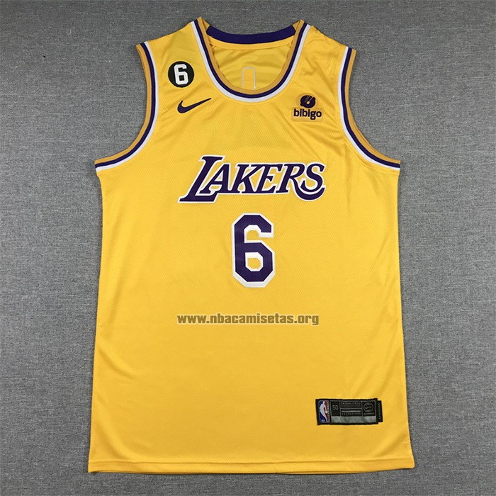 Camiseta Los Angeles Lakers LeBron James NO 6 Icon 2022-23 Amarillo